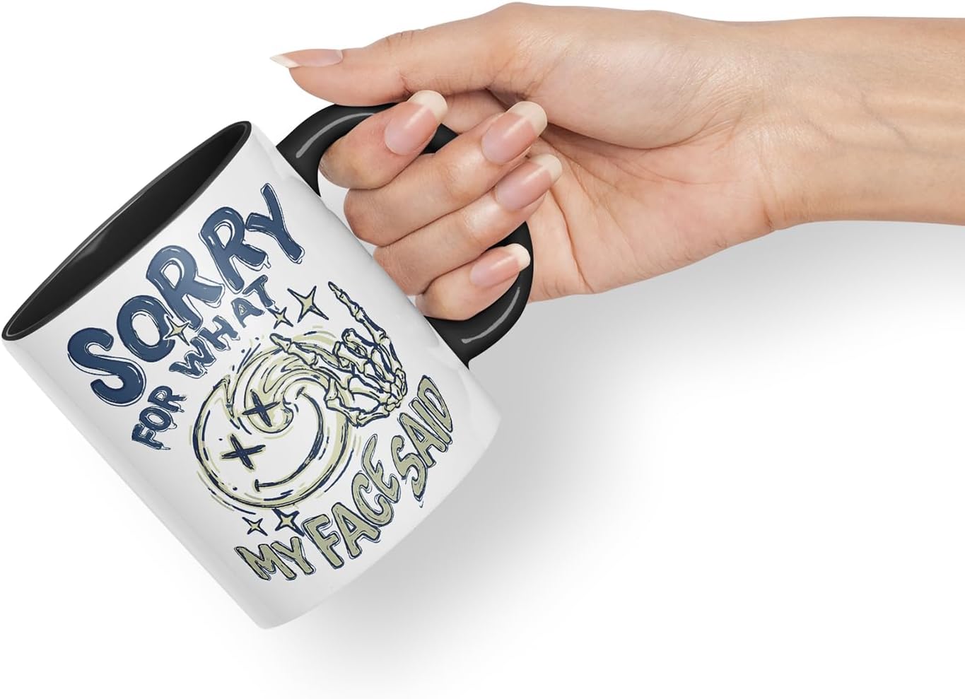 Vixar Sorry for What My Face Said Mug – Coloured Ceramic Mug Cup Gift, 11oz (Black)