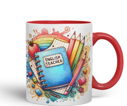 Vixar English Teacher Mug Thank You, End of School Gift Ceramic Coloured Mug Cup for Tea Coffee Hot Brew 330ml 11Oz Gift