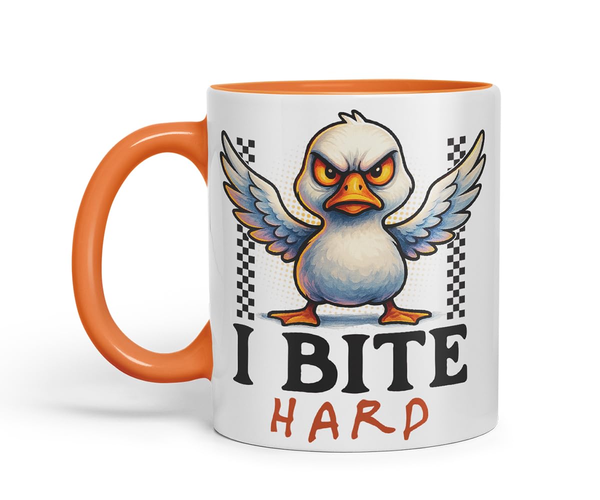 Vixar I Bite Hard Funny Seagull Mug – Coloured Ceramic Mug Cup Gift, 11oz (Black)