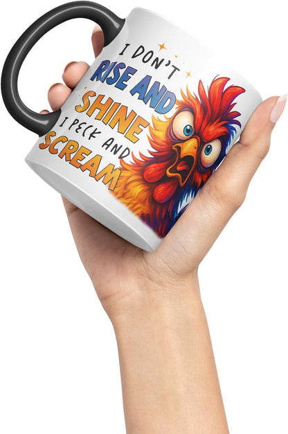 Vixar I Don't Rise and Shine I Peck and Scream Funny Chicken Mug – Coloured Ceramic Mug Cup Gift, 11oz (Black)