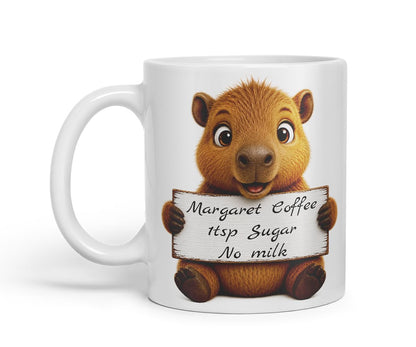 Vixar Personalised Cute Capybara Mug with Name or Custom Message – Cute Animal Coloured Ceramic Mug Cup Gift, 11oz (Black)
