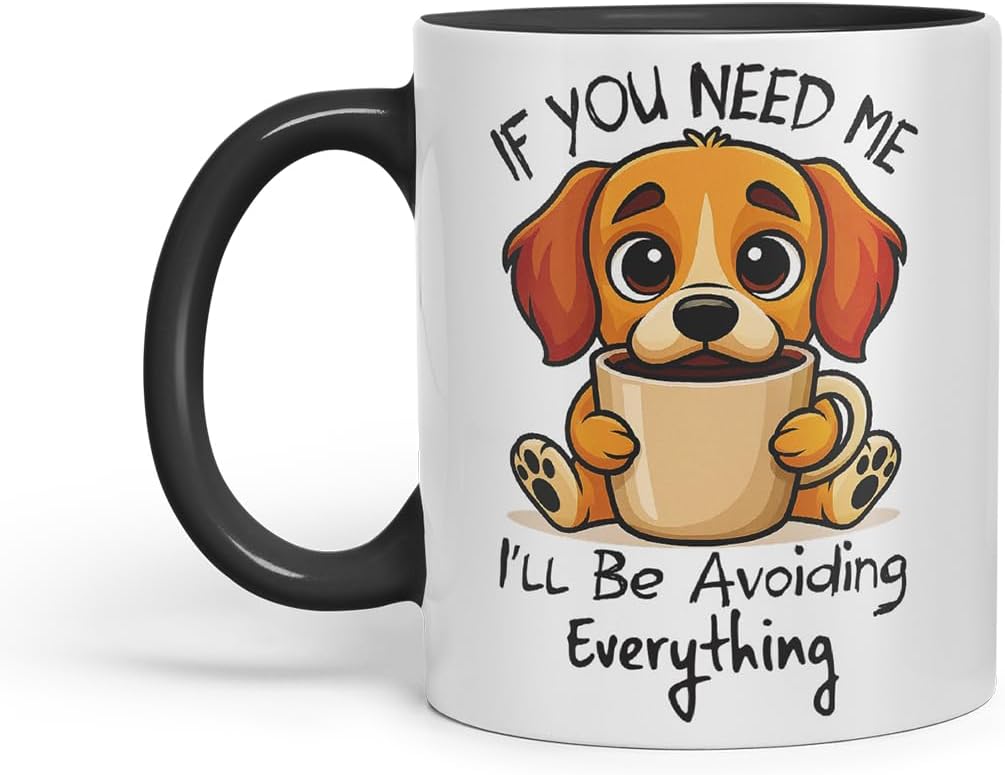 Vixar If You Need Me, I'll Be Avoiding Everything Beagle Dog Mug – Coloured Ceramic Mug Cup Gift, 11oz (Black)
