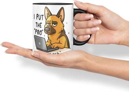 Vixar I Put The Pro in Procrastinate German Shepherd Dog Mug – Coloured Ceramic Mug Cup Gift, 11oz (Black)
