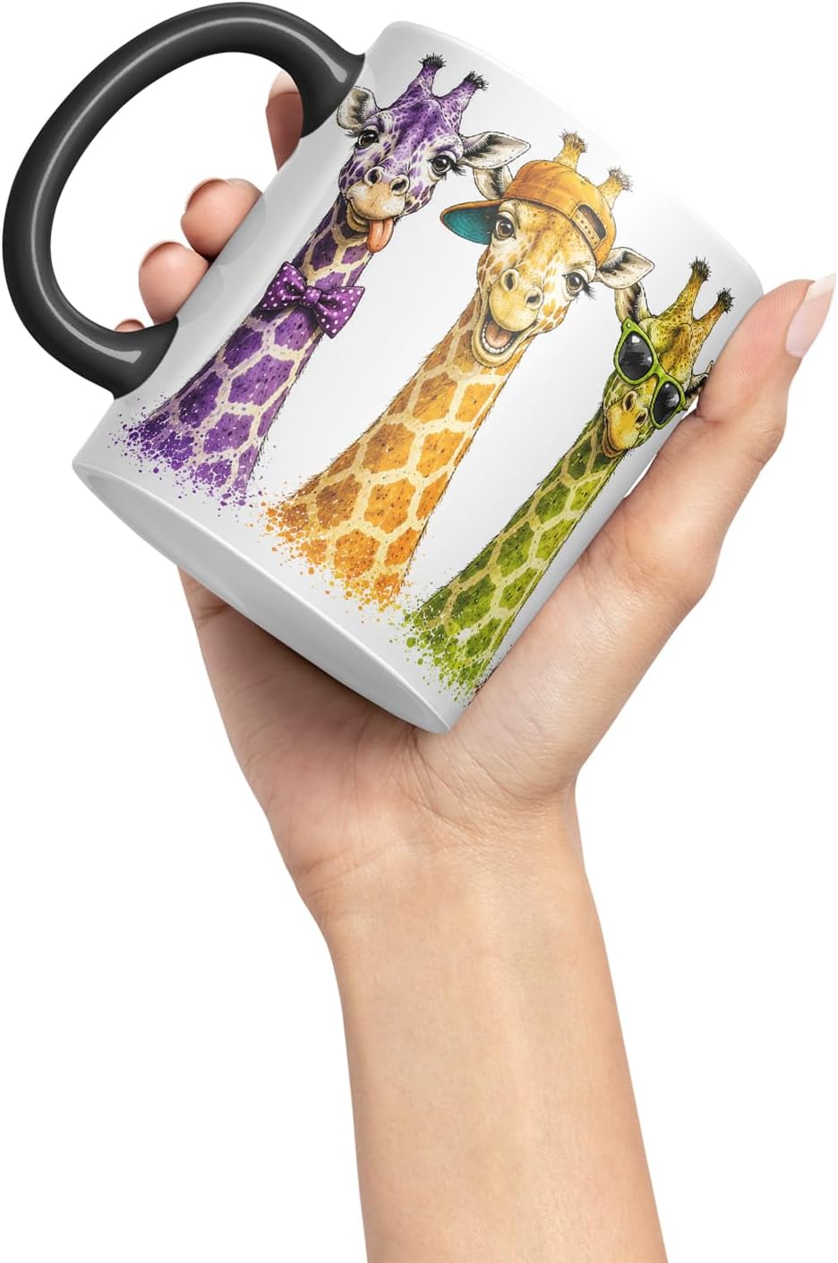Vixar Funny Giraffe Mug – Cute Giraffe Animal Coloured Ceramic Mug Cup Gift, 11oz (Black)