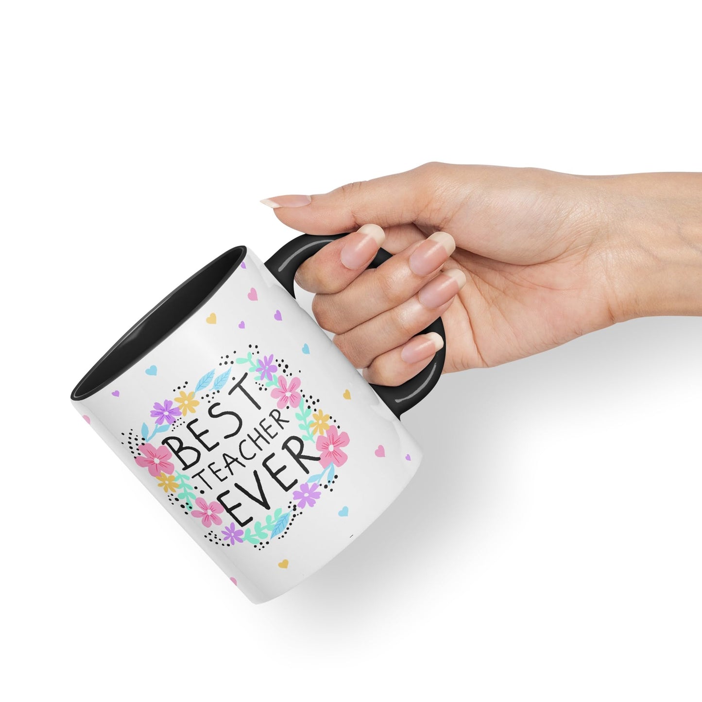 Vixar Best Teacher Ever Flowers, Ceramic 330 ml 11oz Coloured Mug Cup, Teacher Gift from Kids, School Gift, end of Year for Coffee Tea (T4)