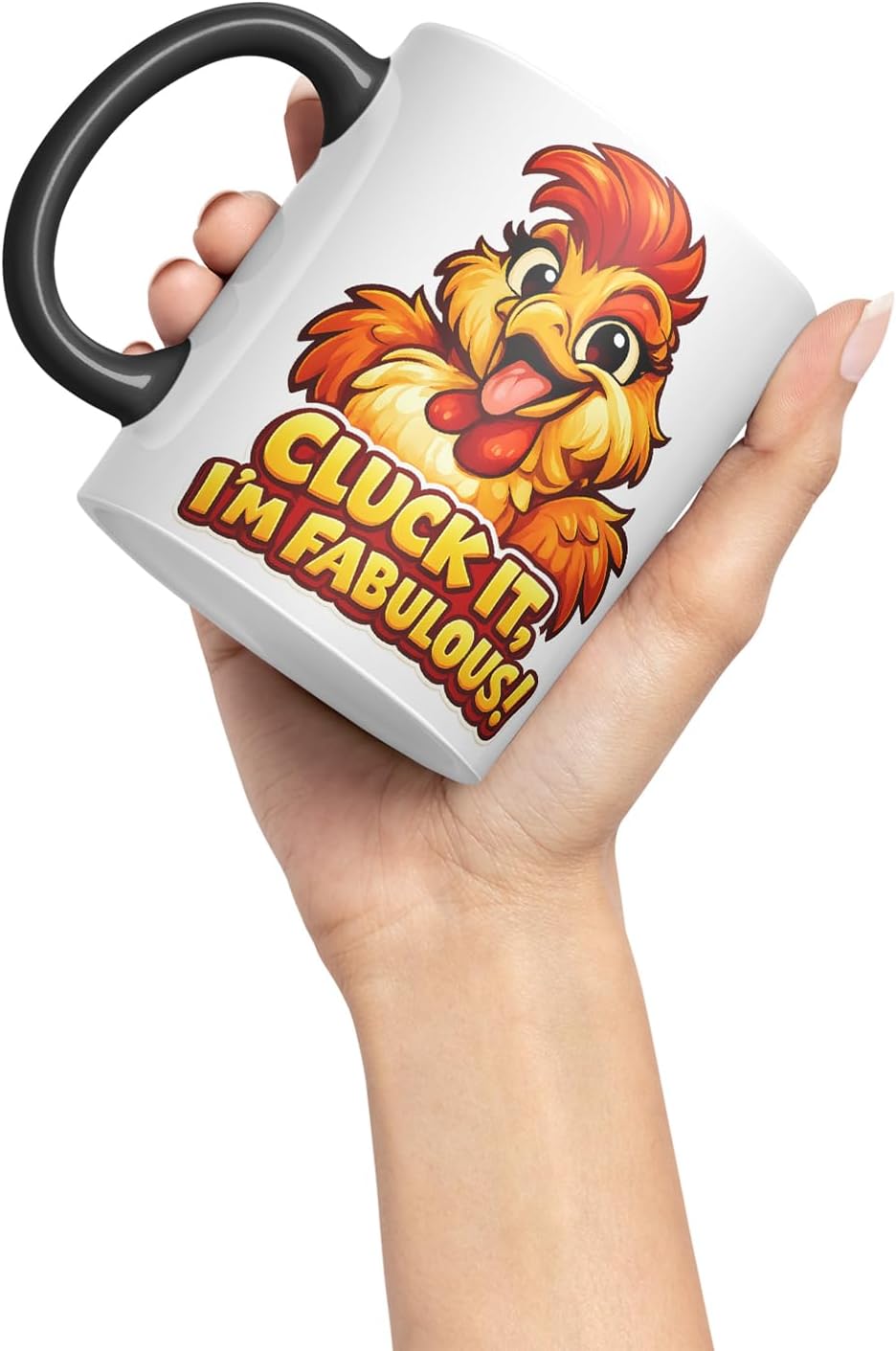 Vixar Cluck It I'm Fabulous Chicken Coloured Ceramic Mug Cup Gift, 11oz (Black)
