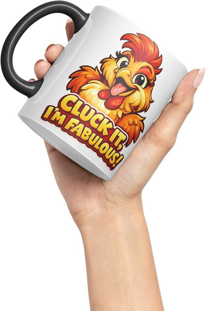 Vixar Cluck It I'm Fabulous Chicken Coloured Ceramic Mug Cup Gift, 11oz (Black)
