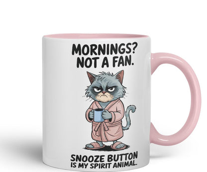 Vixar Mornings Not A Fan Snooze Button Cat Mug – Coloured Ceramic Mug Cup Gift, 11oz (Black)