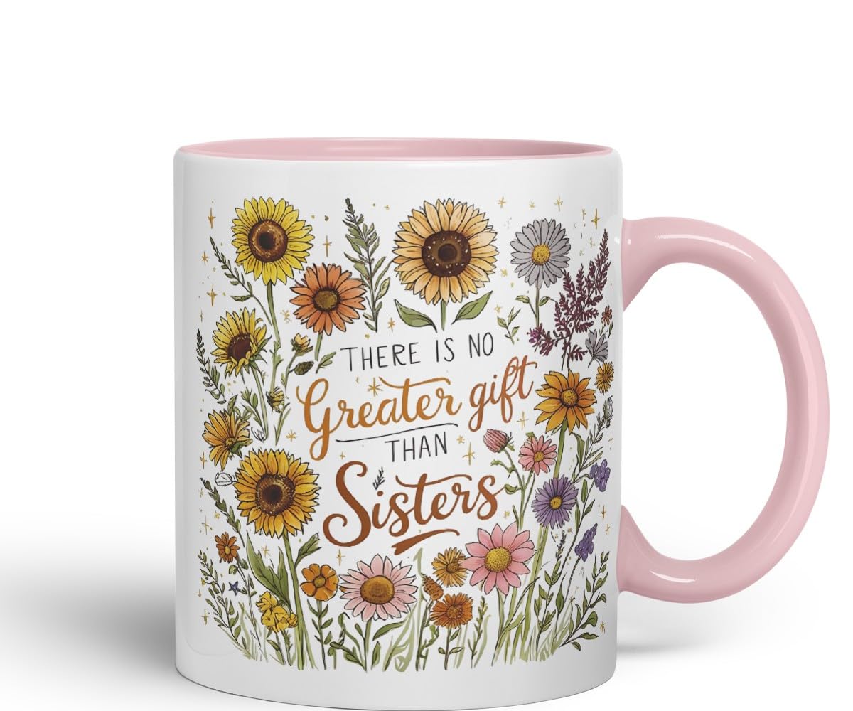 Vixar There is No Greater Friend Than a Sister Coloured Mug Cup Floral Sister Gift 11oz (Black)