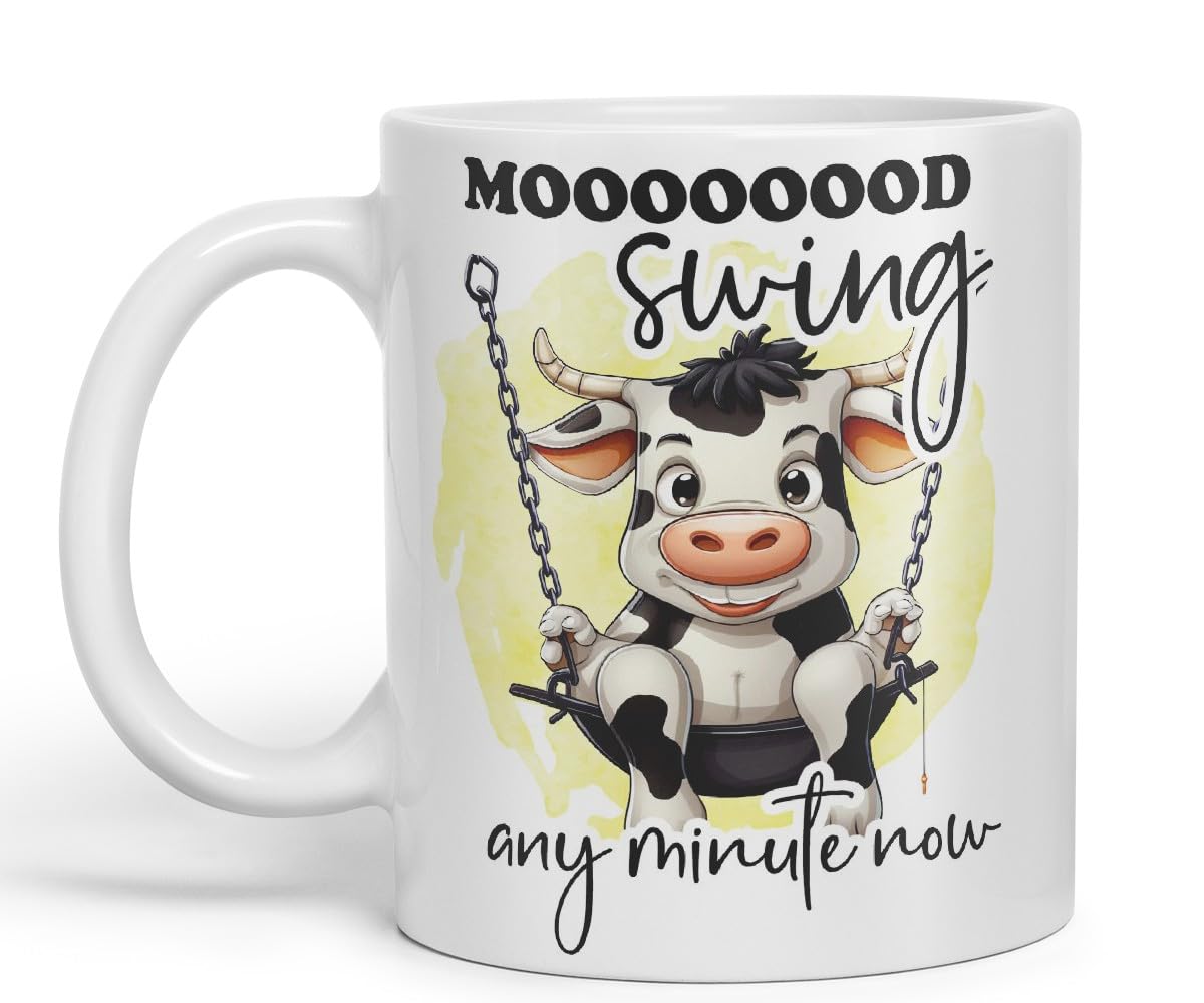 Vixar Mood Swing Any Minute Now Cow Joke Coloured Ceramic Mug Cup Gift, 11oz (Black)
