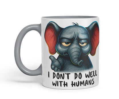 Vixar I Don't Do Well with Humans Funny Elephant Mug – Coloured Ceramic Mug Cup Gift, 11oz (Black)