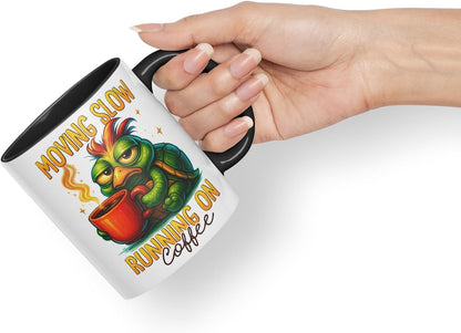 Vixar Moving Slow Running On Coffee Funny Turtle Mug – Coloured Ceramic Mug Cup Gift, 11oz (Black)