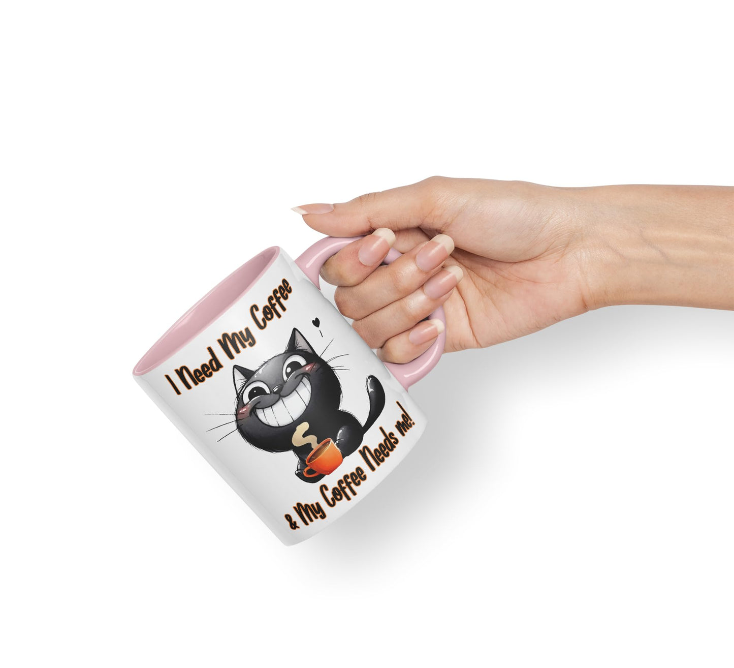 I Need My Coffee &My Coffee Needs Me! Cat Joke sarkasm Sarcastic Ceramic Coloured Mug Cup for Tea Coffee Hot Brew 330ml 11Oz Gift