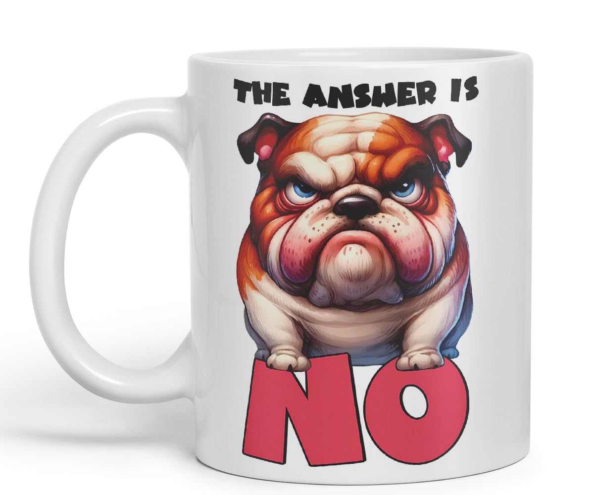 Vixar The Answer is No Bulldog Dog Coloured Ceramic Mug Cup 11oz Funny Sarcastic Gift (Black)