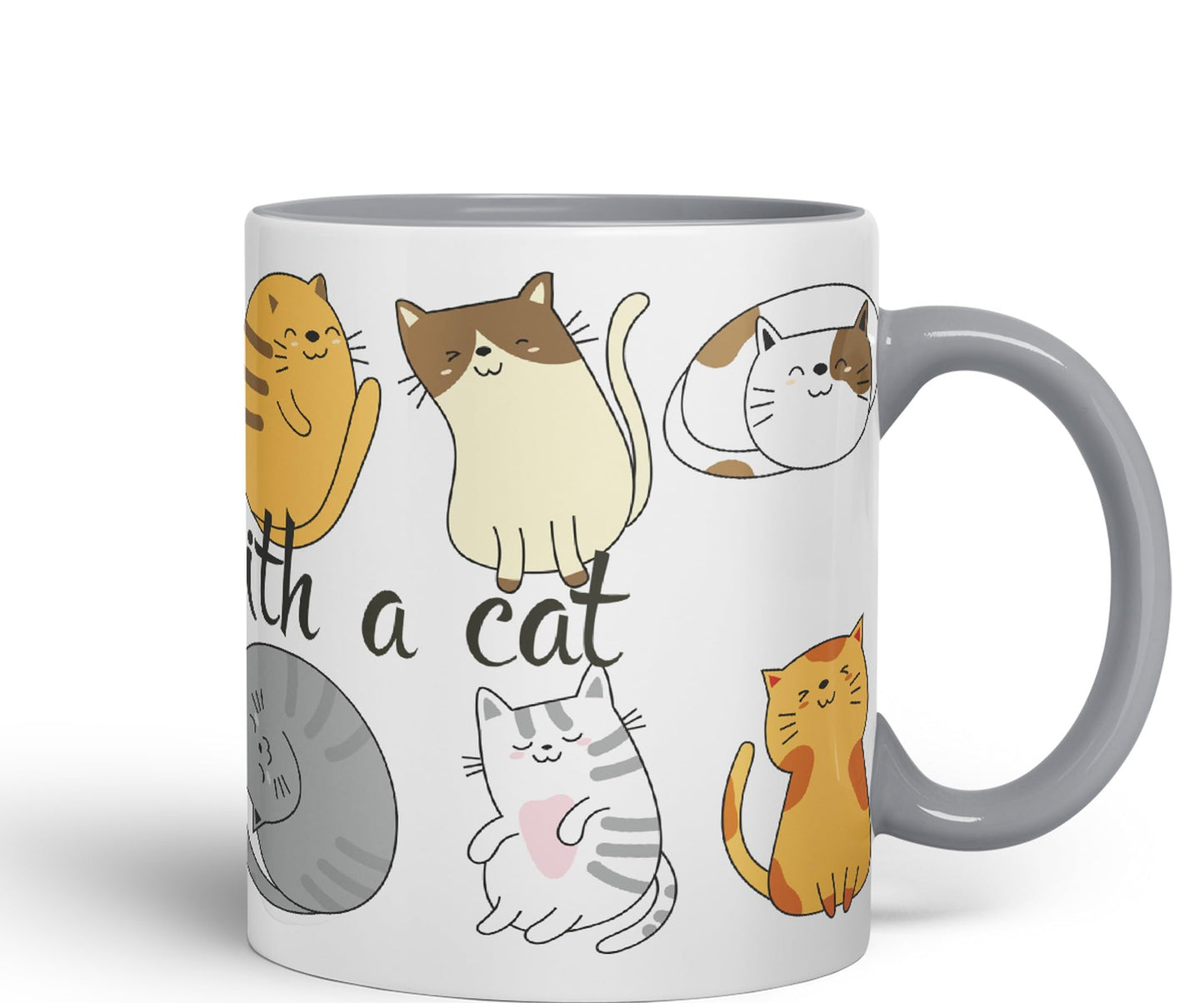 Vixar Life is Better with a cat Ceramic Coloured Mug Cup Gift Tea Coffee Christmas Office Home Cat Lovers