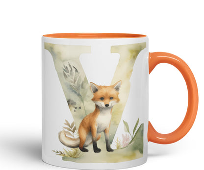 Letter V mug, Animals Alphabet Letter V Monogram animal for kids Ceramic Coloured Mug Cup for Tea Coffee Hot brew 330ml 11Oz Gift
