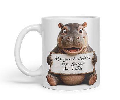 Vixar Personalised Hippo Mug with Name or Custom Message – Cute Animal Coloured Ceramic Mug Cup Gift, 11oz (Black)