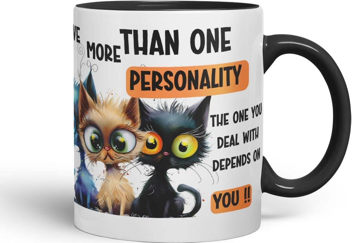 Vixar More Than One Personality Sarcastic Sarcastic Cats Coloured Ceramic Mug Cup Gift 11oz (Black)