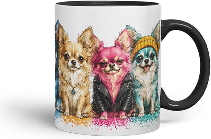 Vixar Long Hair Chihuahua Dog Mug – Cute Chihuahua Coloured Ceramic Mug Cup Gift, 11oz (Black)
