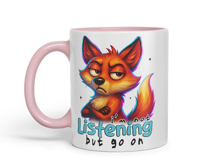 Vixar I'm Not Listening But Go On Sarcastic Fox – Coloured Ceramic Mug Cup Gift, 11oz (Black)