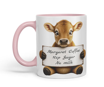 Vixar Personalised Jersey Cow Mug with Name or Custom Message – Cute Animal Coloured Ceramic Mug Cup Gift, 11oz (Black)