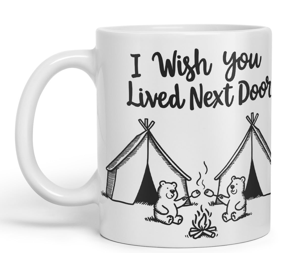 Vixar I Wish You Lived Next Door Bears Camping Coloured Mug Cup Friendship Long Distance Gift 11oz (Black)