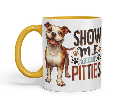 Vixar Show Me Your Pitties Pitbull Dog Mug – Coloured Ceramic Mug Cup Gift, 11oz (Black)