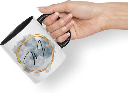 Vixar Mr Watercolour Wedding Couple Mug – Coloured Ceramic Mug Cup Gift, 11oz (Black)