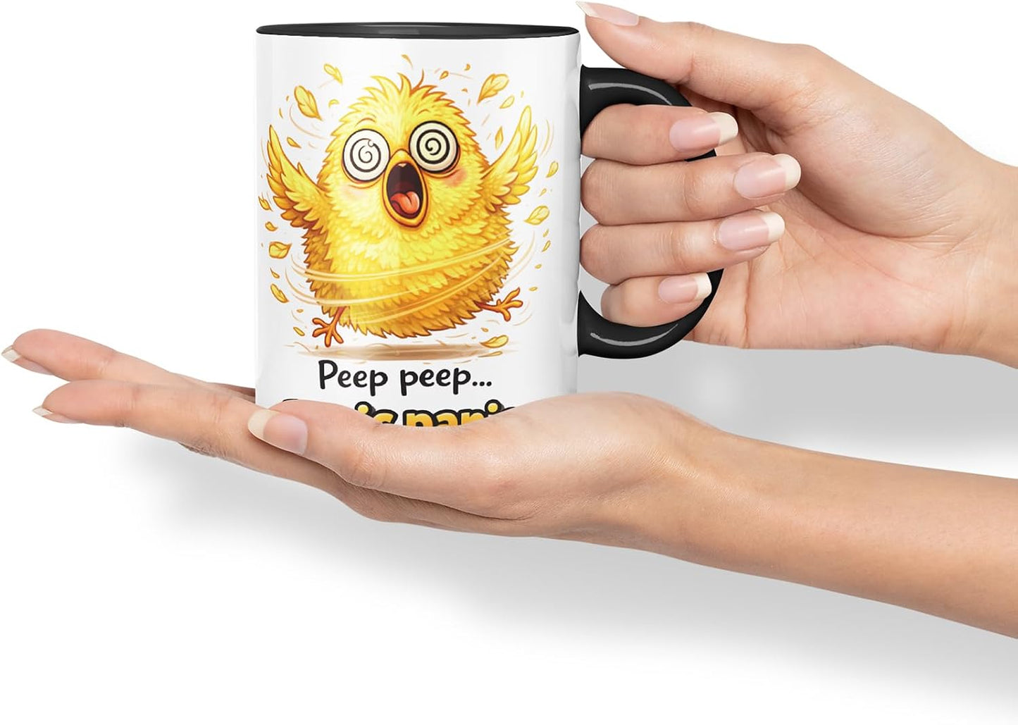 Vixar Peep Peep Panic Panic Chick Coloured Ceramic Mug Cup Gift, 11oz (Black)