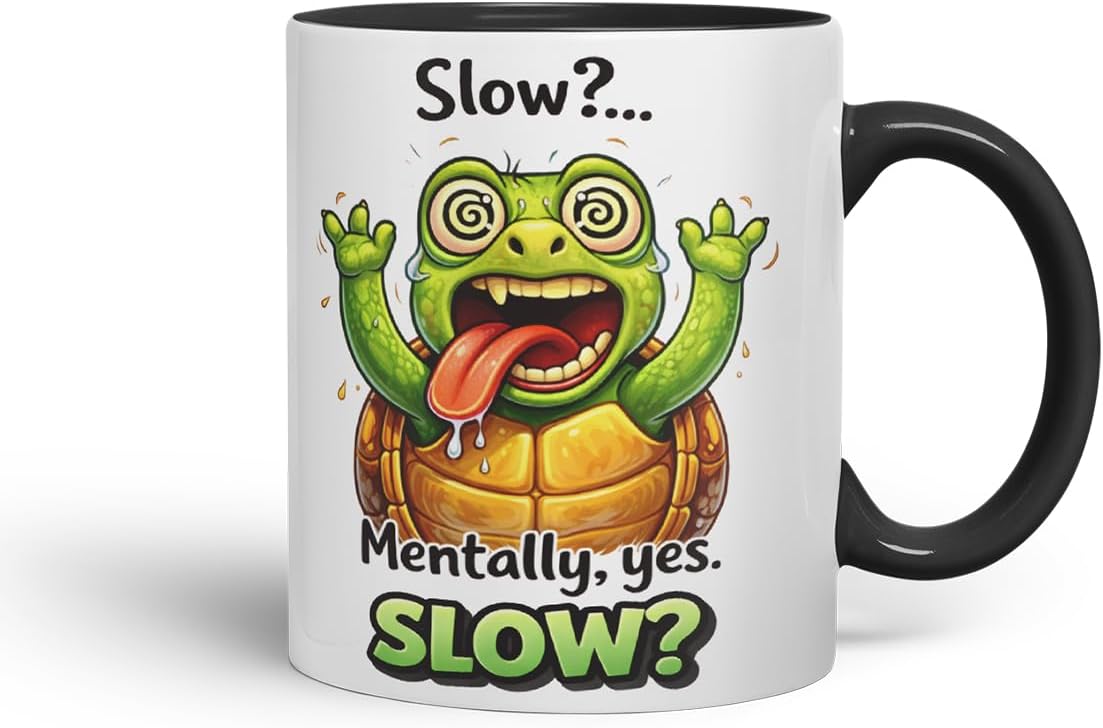 Vixar Slow Mentally Yes Slow Turtle Coloured Ceramic Mug Cup Gift, 11oz (Black)