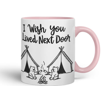 Vixar I Wish You Lived Next Door Bears Camping Coloured Mug Cup Friendship Long Distance Gift 11oz (Black)