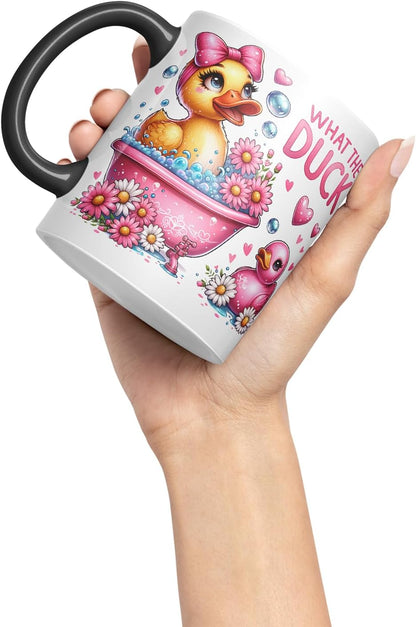 What The Duck Funny Mug – Coloured Ceramic Mug Cup Gift, 11oz (Black)