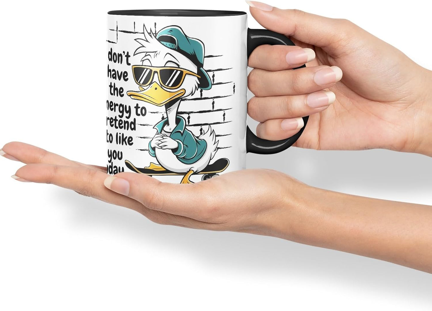 Vixar I Don’t Have The Energy to Pretend to Like You Today – Coloured Ceramic Mug Cup Gift, 11oz (Black)