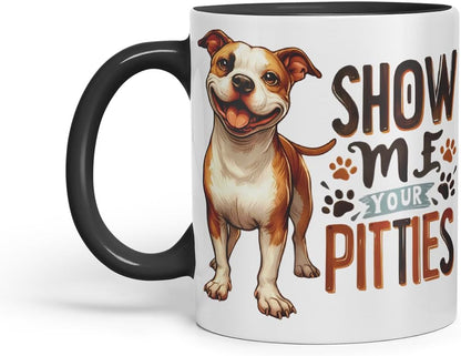 Vixar Show Me Your Pitties Pitbull Dog Mug – Coloured Ceramic Mug Cup Gift, 11oz (Black)