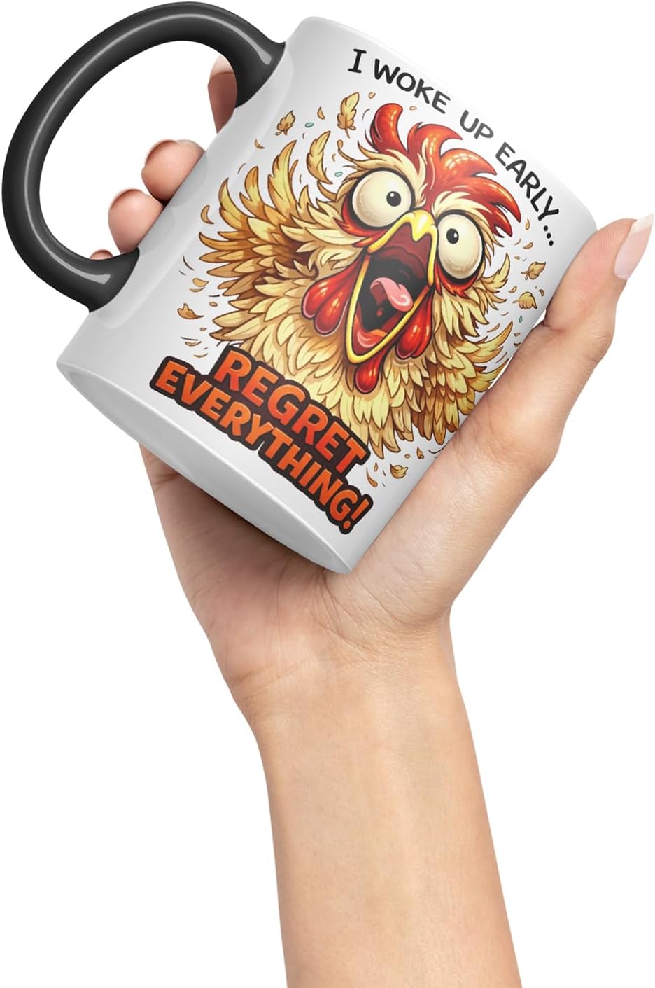 Vixar I Woke Up Early Regret Everything Funny Chicken Mug – Coloured Ceramic Mug Cup Gift, 11oz (Black)