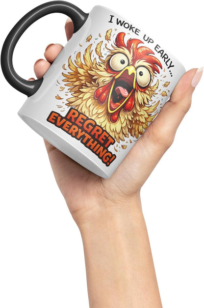 Vixar I Woke Up Early Regret Everything Funny Chicken Mug – Coloured Ceramic Mug Cup Gift, 11oz (Black)