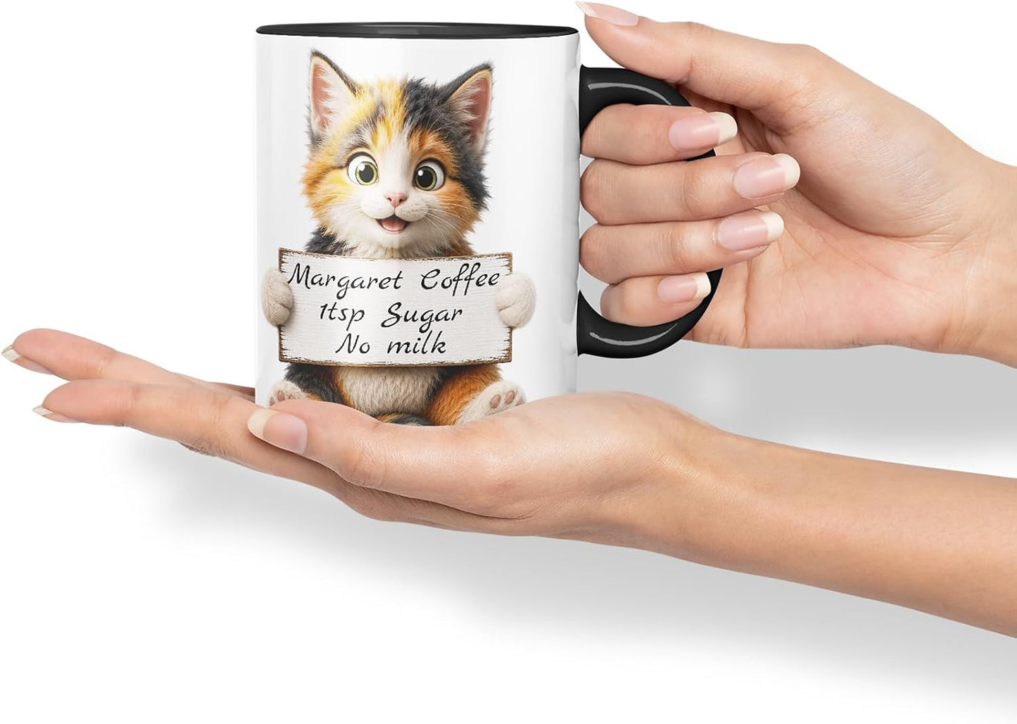 Vixar Personalised Mixed Cat Mug with Name or Custom Message – Cute Animal Coloured Ceramic Mug Cup Gift, 11oz (Black)