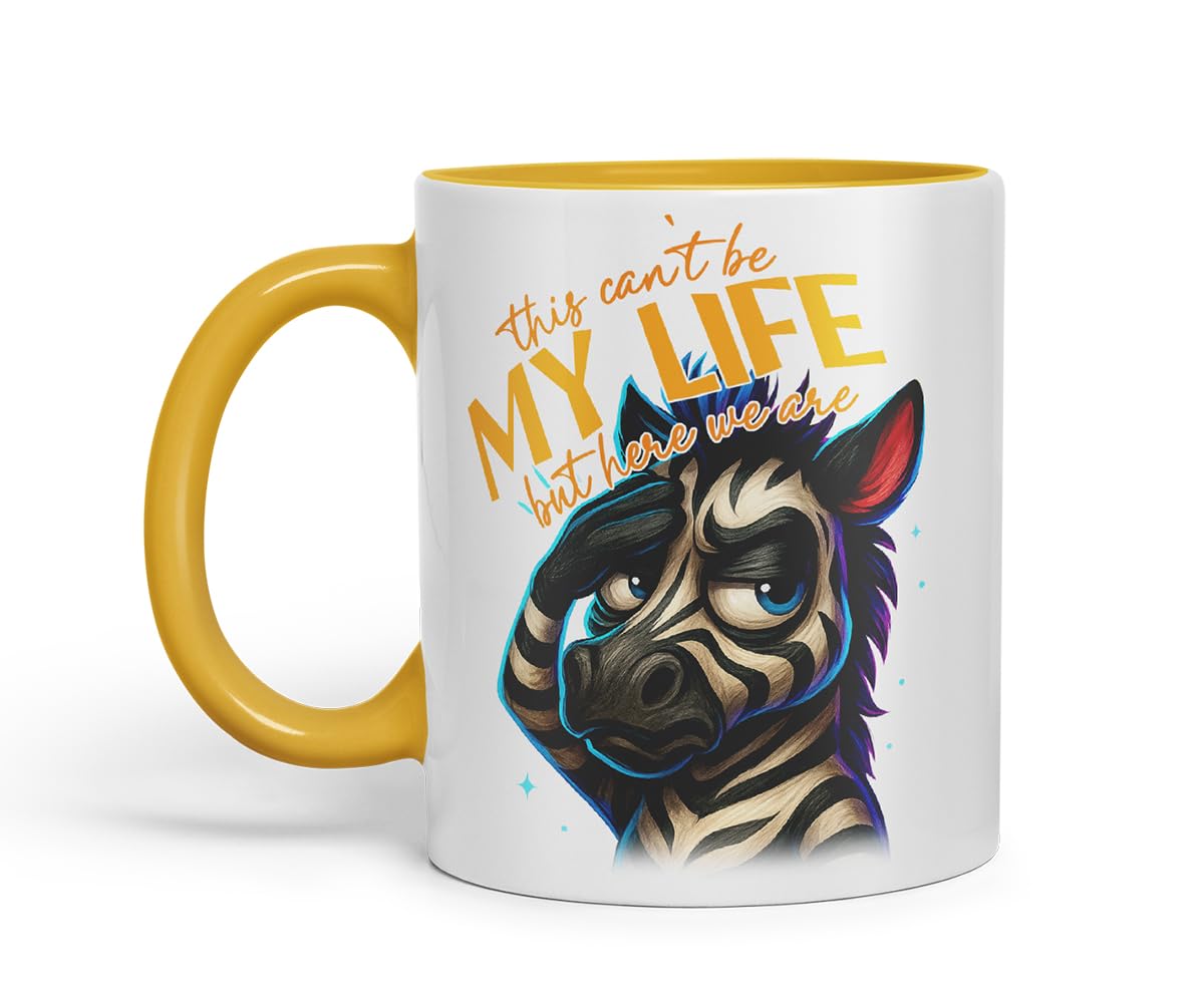 Vixar This Can't Be My Life But Here We are Sarcastic Zebra – Coloured Ceramic Mug Cup Gift, 11oz (Black)