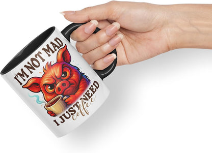 Vixar I'm Not Mad I Just Need Coffee Funny Pig Mug – Coloured Ceramic Mug Cup Gift, 11oz (Black)