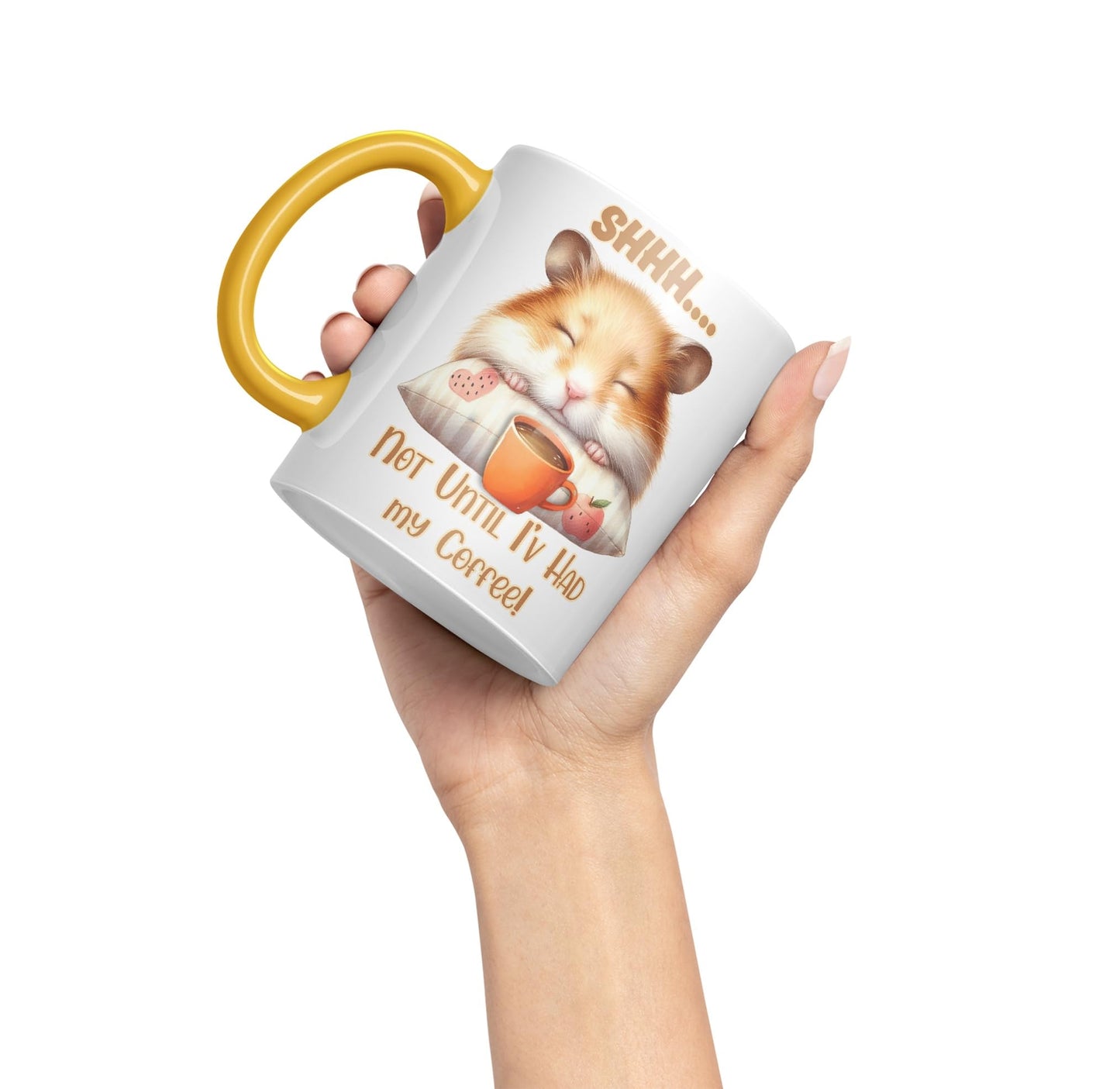 Shhh.. Not Until I'v Had My Coffee Hamster Joke sarkasm Sarcastic Ceramic Coloured Mug Cup for Tea Coffee Hot Brew 330ml 11Oz Gift