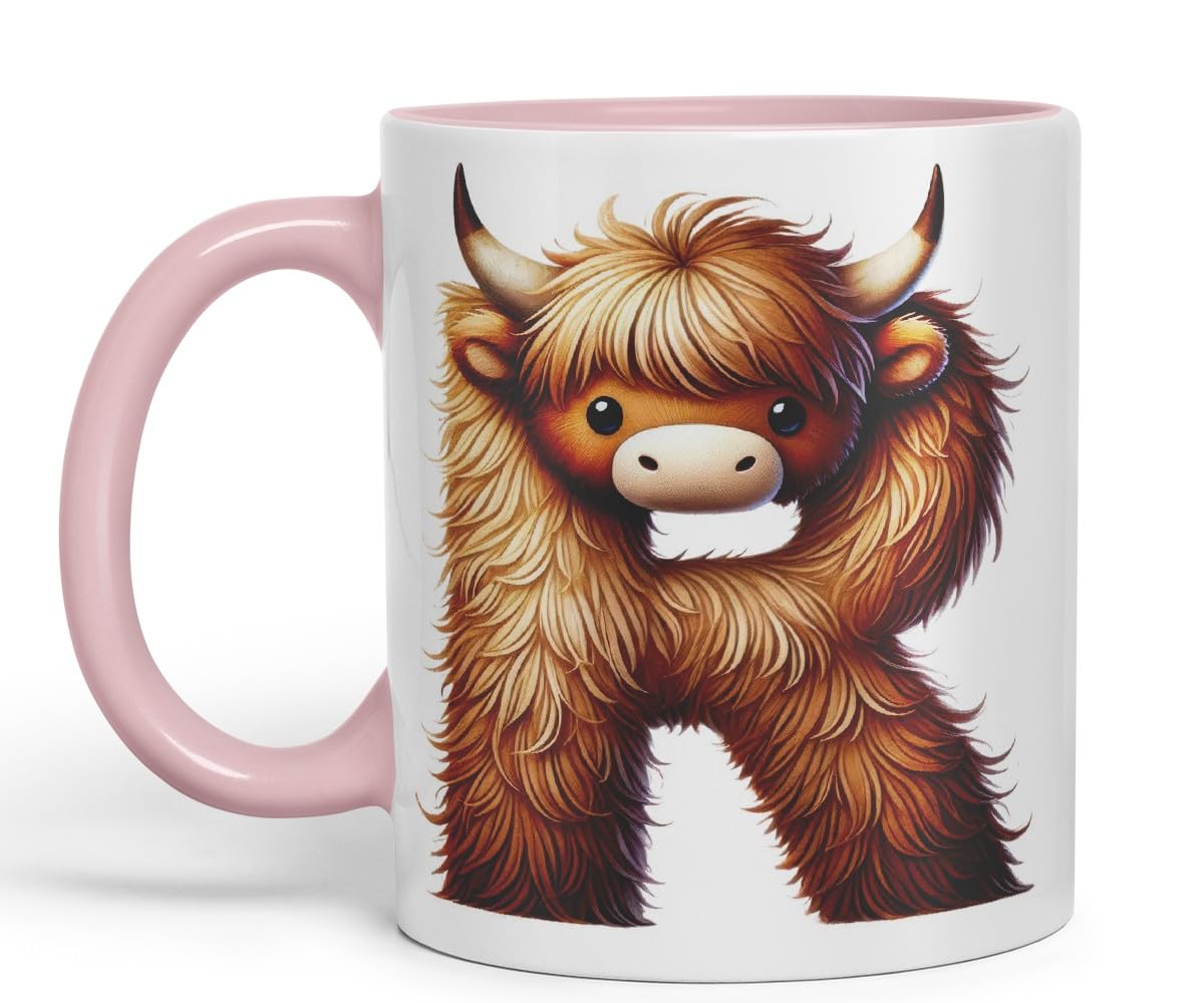 Highland Cow Alphabet Monogram Coloured Ceramic Cup Mug Letter R Rustic Farmhouse Animal Letter Gift V2 11oz (Black)