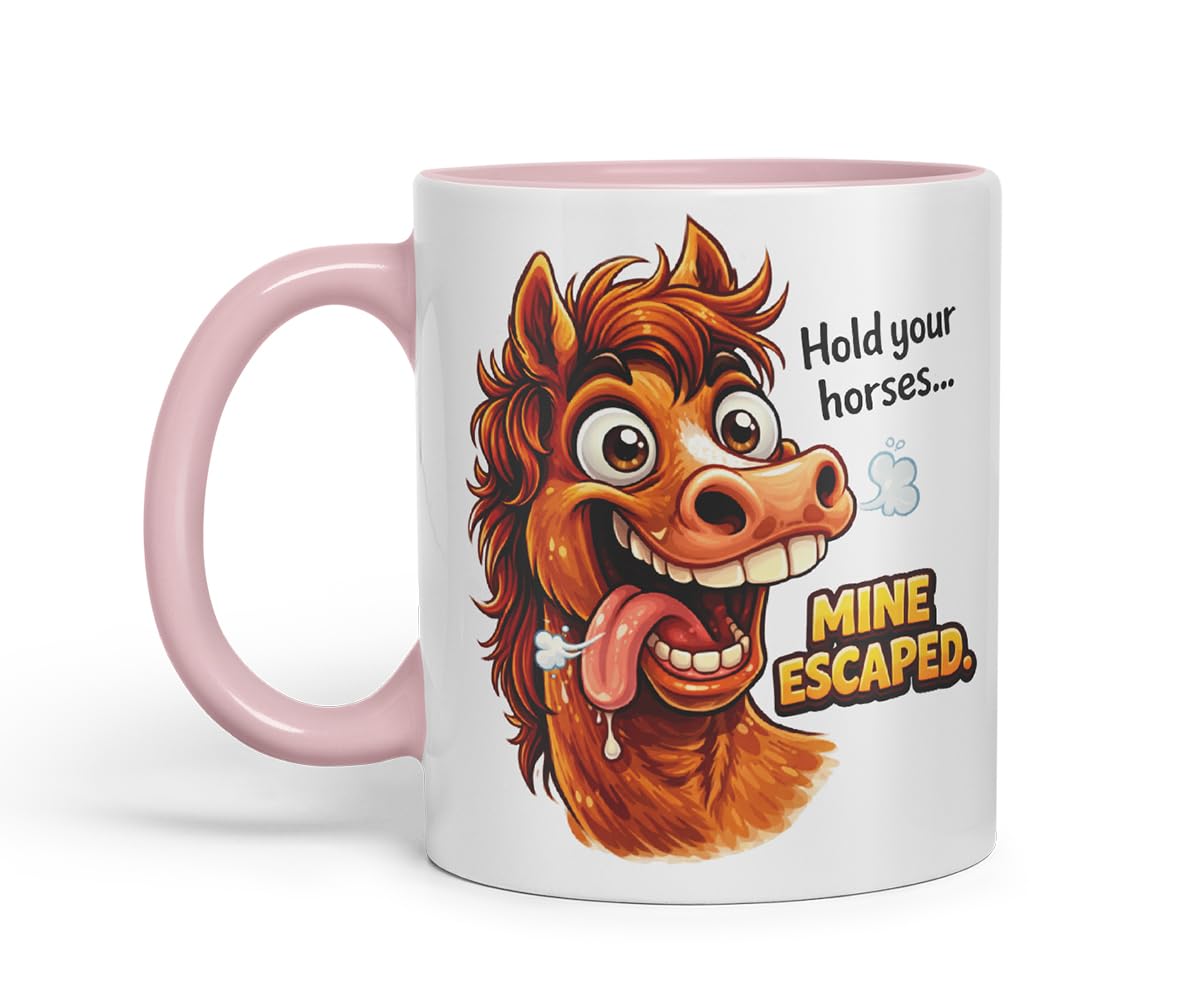 Vixar Hold Your Horses Mine Escaped Horse Coloured Ceramic Mug Cup Gift, 11oz (Black)