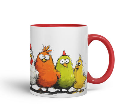 Vixar Funny Colourful Chickens Design – Coloured Ceramic Mug Cup Gift, 11oz (Black)