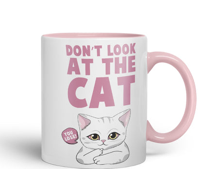 Vixar Don't Look at The Cat You Lose! Sarcastic Joke Ceramic Coloured Mug Cup for Tea Coffee Hot Brew 330ml 11oz
