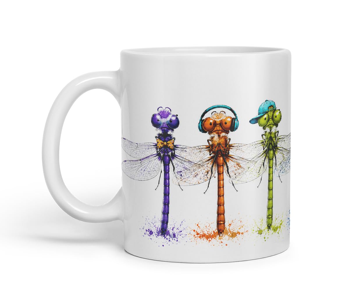 Vixar Dragonfly Mug – Cute Dragonfly Animal Coloured Ceramic Mug Cup Gift, 11oz (Black)