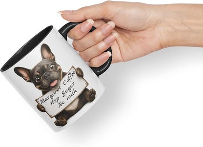 Vixar Personalised French Bulldog Dog Pet Mug with Name or Custom Message – Cute Animal Coloured Ceramic Mug Cup Gift, 11oz (Black)