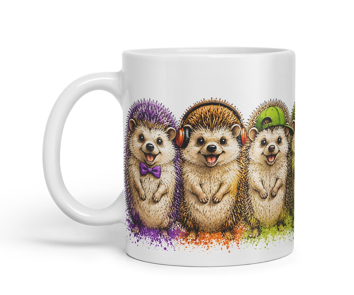 Vixar Hedgehog Mug – Cute Hedgehog Animal Coloured Ceramic Mug Cup Gift, 11oz (Black)