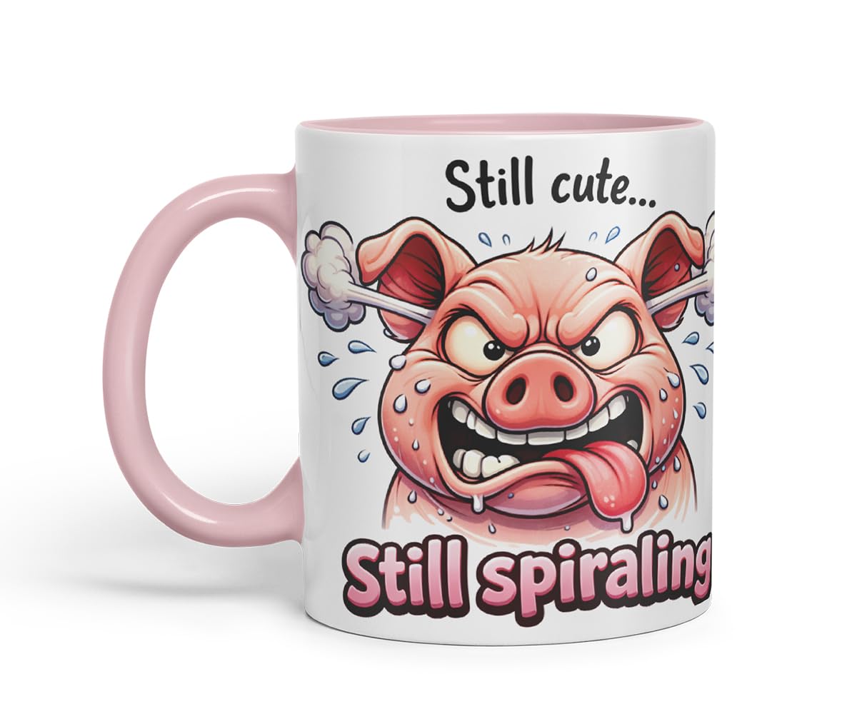 Vixar Still Cute Still Spiraling Funny Pig Mug – Coloured Ceramic Mug Cup Gift, 11oz (Black)
