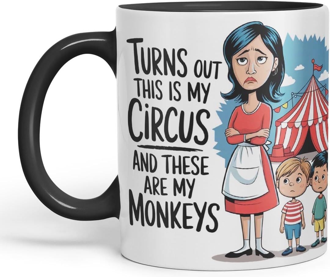 Vixar This is My Circus These are My Monkeys Mug – Coloured Ceramic Mug Cup Gift, 11oz (Black)