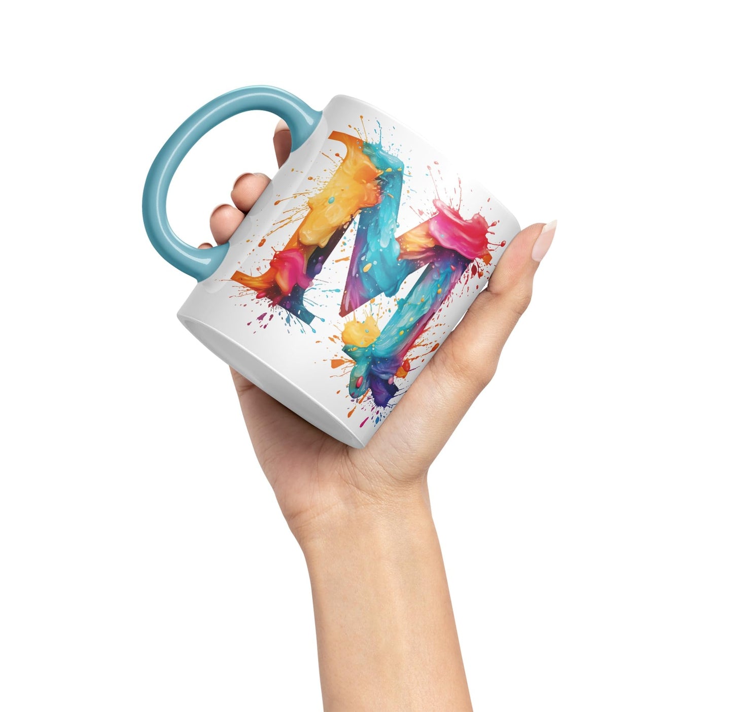 Letter M mug, Alphabet Letter M Monogram watercolour Ceramic Coloured Mug Cup for Tea Coffee Hot brew 330ml 11Oz Gift